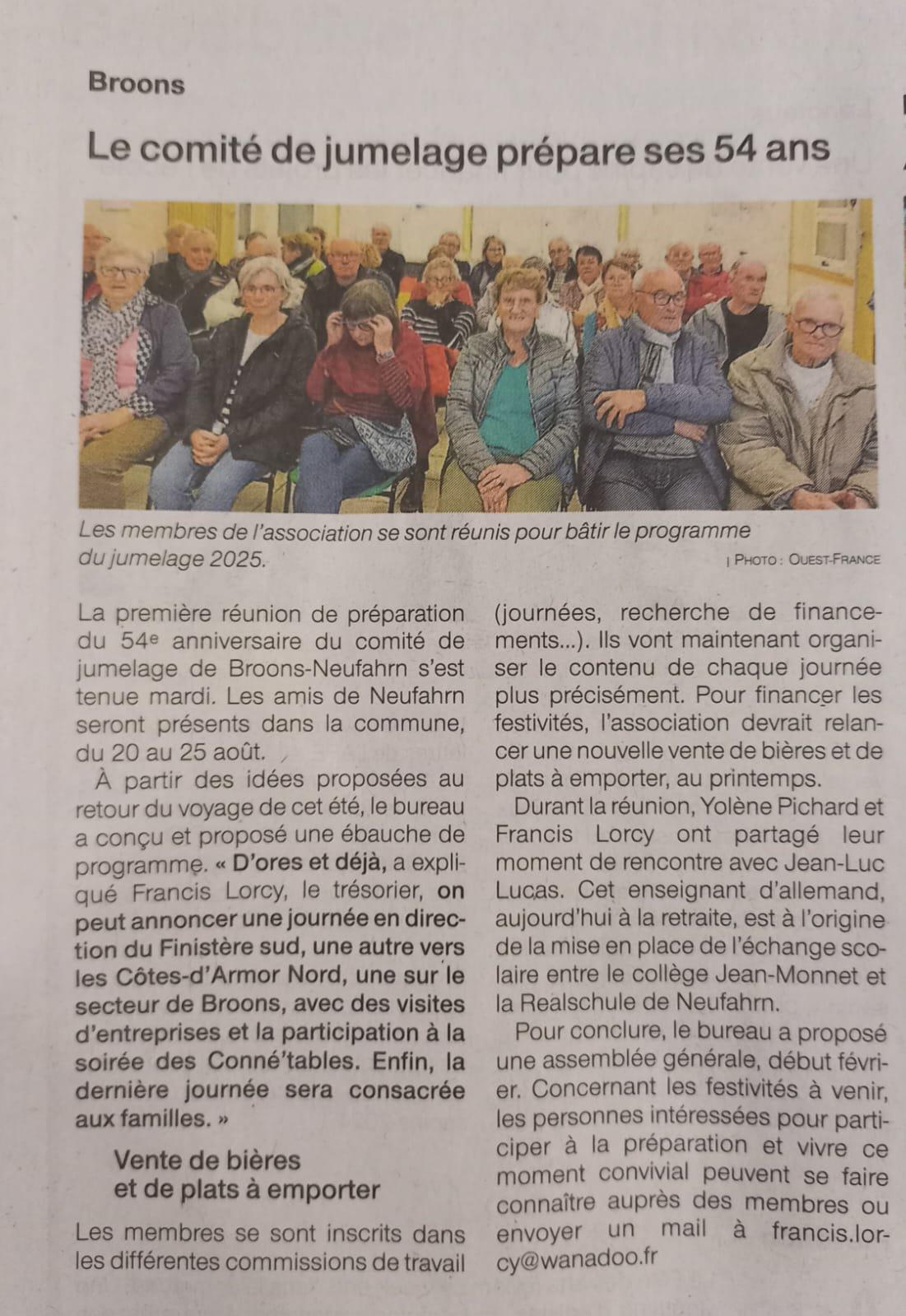 Lancement des préparatifs du 54e anniversaire à Broons