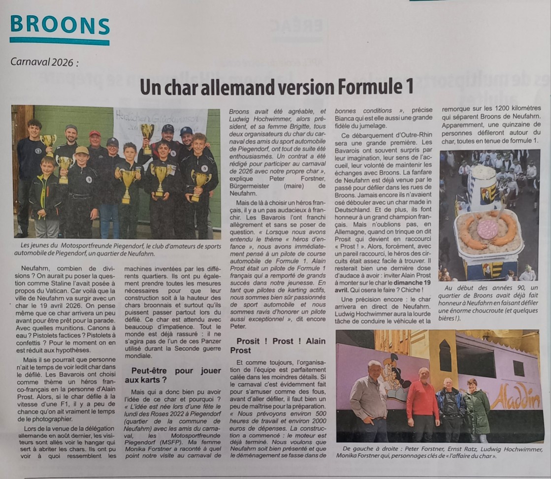 Die Formel 1 aus Bayern gastiert beim Karneval in Broons